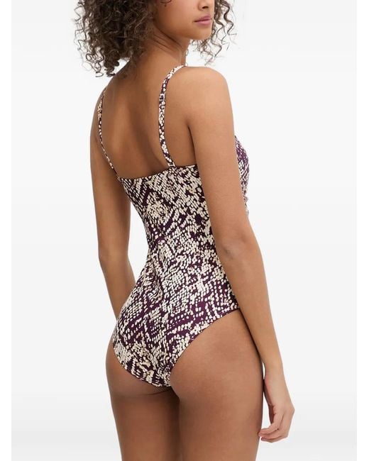 DKNY Purple Snake-Print Ruched Swimsuit