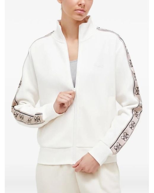 Guess White Logo Tape Zip Sweatshirt