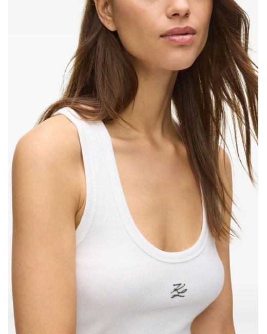 Karl Lagerfeld White Autograph Ribbed Tank Top