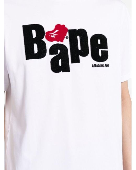 A Bathing Ape White Logo-print Cotton T-shirt for men