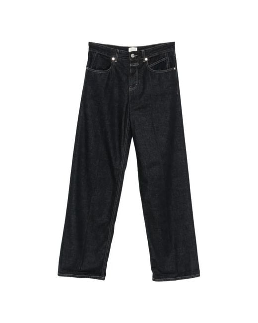 Closed Blue Nikka Logo-Patch Wide-Leg Jeans