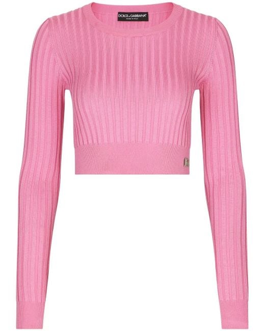 Dolce & Gabbana Pink Dg-Plaque Cropped Top