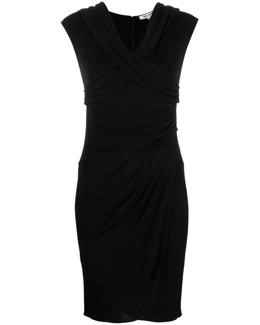 Diane von Furstenberg Black Off-Shoulder Draped Mini Dress