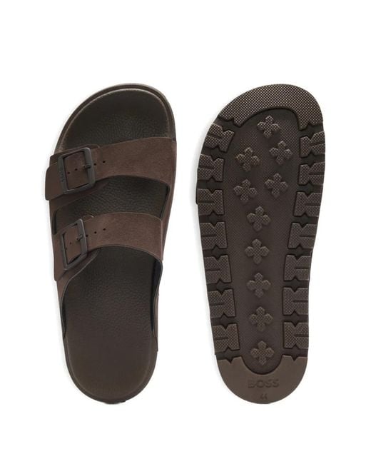 Boss Brown Buckle-Strap Sandals for men