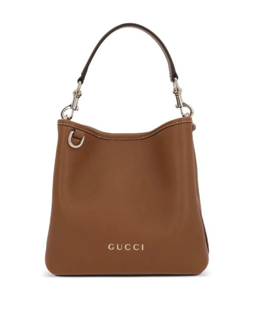 Gucci Brown Embroidered-Logo Bucket Bag