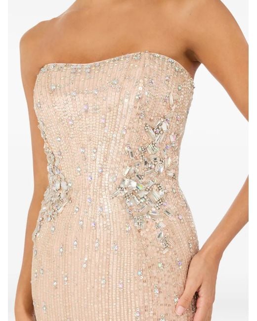 Jenny Packham White Topaz Sequin-Embellished Strapless Maxi Dress