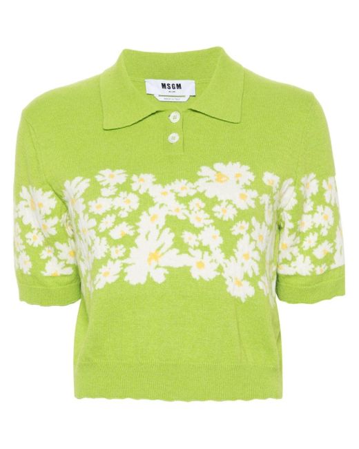 MSGM Green Floral Intarsia-knit Detail Top