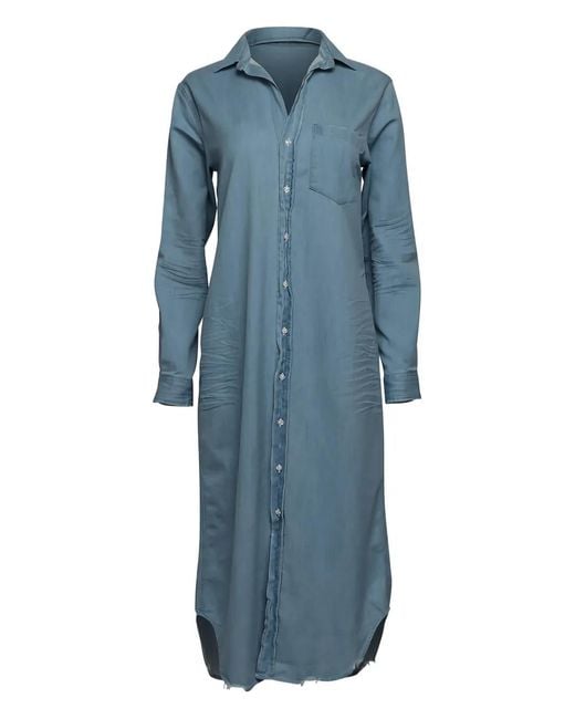 Frank & Eileen Blue Rory Button-Fastening Midi Dress