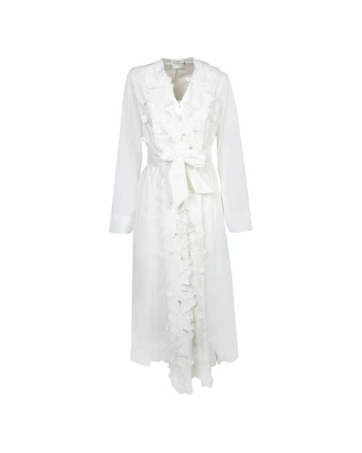 Forte_forte White Floral-Appliqué Belted Dress