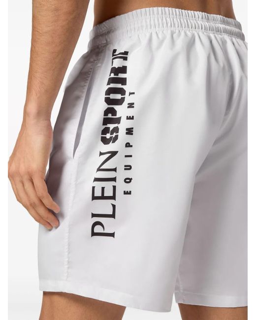 Philipp Plein White Tiger Print Swim Shorts for men
