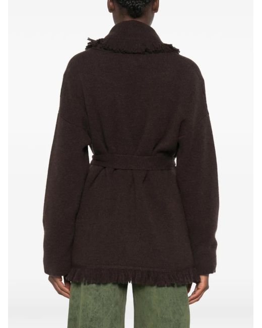 Alanui Brown Fringe-Trim Belted Cardigan