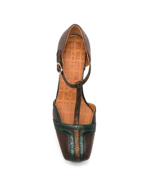 Chie Mihara Brown Volai Lizard-Effect T-Bar Heeled Pumps