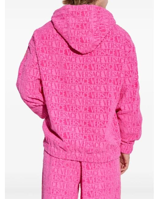 Versace Pink Logo-Jacquard Hoodie