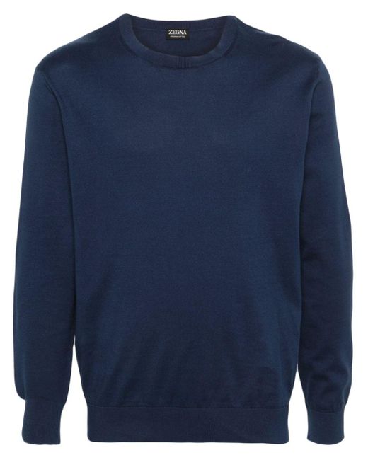 Zegna Blue Fine-knit Cotton Jumper for men