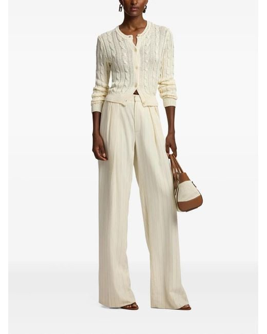 Ralph Lauren White Cable-Knit Buttoned Cardigan