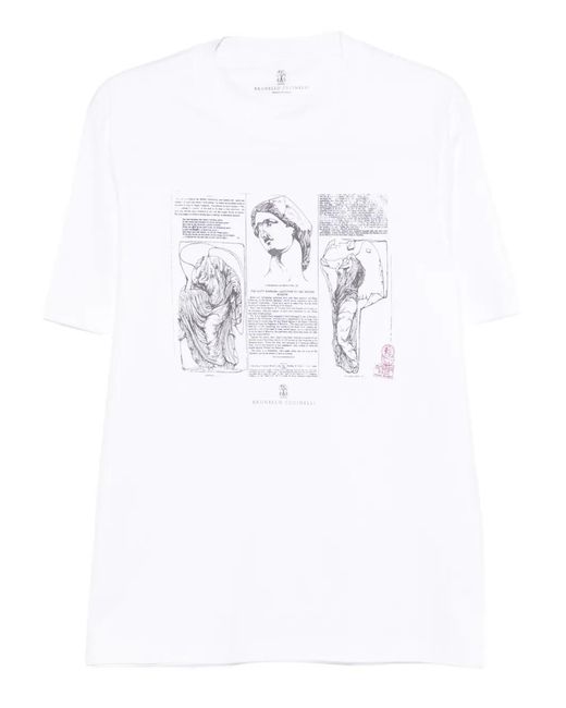 Brunello Cucinelli White Crew-Neck T-Shirt With Graphic Print for men