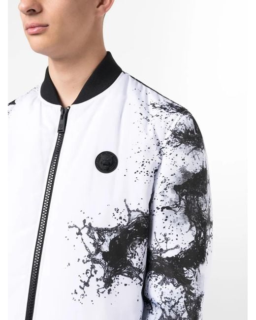Philipp Plein White Splash Extreme Bomber Jacket for men