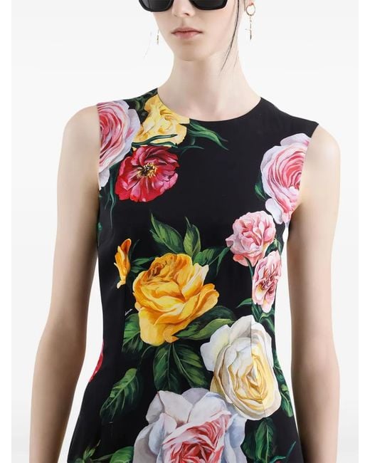 Dolce & Gabbana Black Elegant Floral Silk Dress Knee-Length