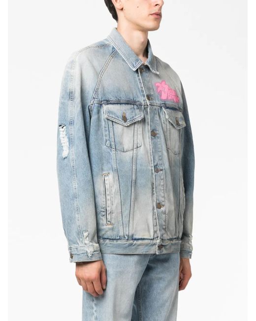 Palm Angels Blue Graffiti-Print Denim Jacket