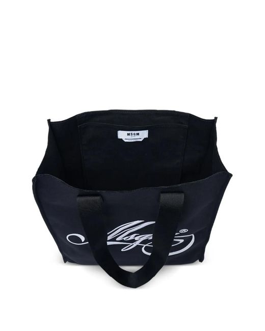 MSGM Blue Logo-Print Tote Bag