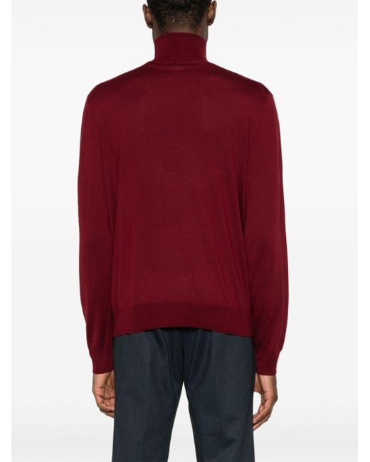 Canali Red Fine-knit Roll-neck Jumper for men