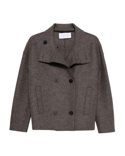 Harris Wharf London Gray Double-Breasted Funnel-Collar Jacket