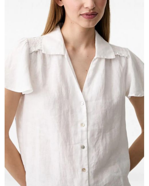 Pedro Del Hierro Madrid White Shirred Flutter-Sleeve Shirt