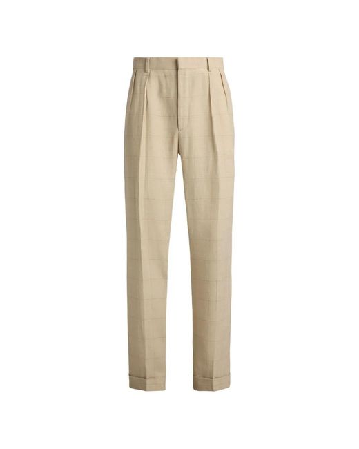Ralph Lauren Natural Checked Pleated Trousers for men