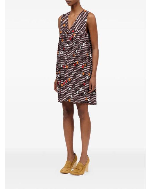 MM6 by Maison Margiela Red V-Neck Floral-Print Mini Dress