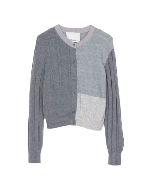 3.1 Phillip Lim Gray Cable-Knit Patchwork Cardigan