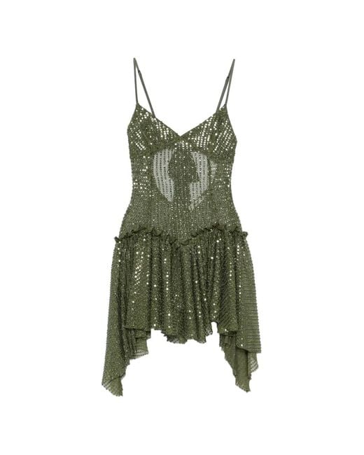 Siedres Green Lustina Sequin-Detail Ruffled Mini Dress