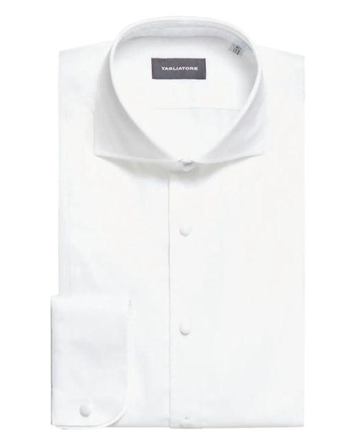 Tagliatore White Classic-Collar Cotton Shirt for men