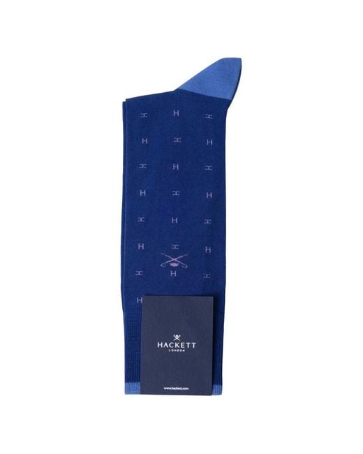 Hackett Blue Logo-Patterned Contrast-Trim Socks for men