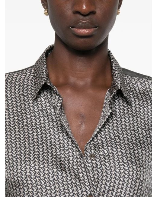 Whyci Gray Geometric-Print Panelled Shirt