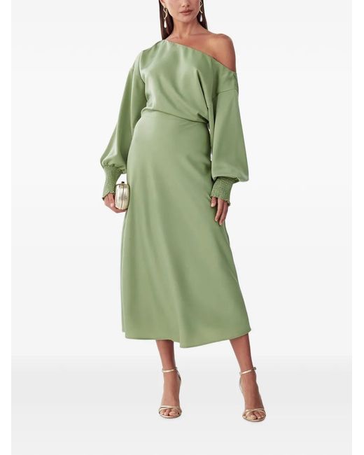Willa Green Diara One-Shoulder Midi Dress