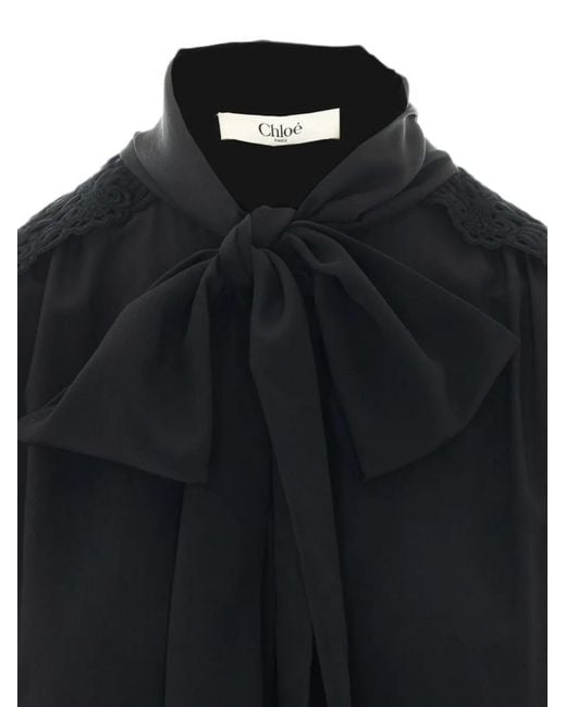 Chloé Black Scarf-Tie Silk Blouse