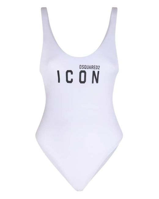 DSquared² White Logo-Print Swimsuit