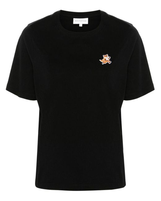 Maison Kitsuné Black T-Shirt mit Speedy Fox-Applikation