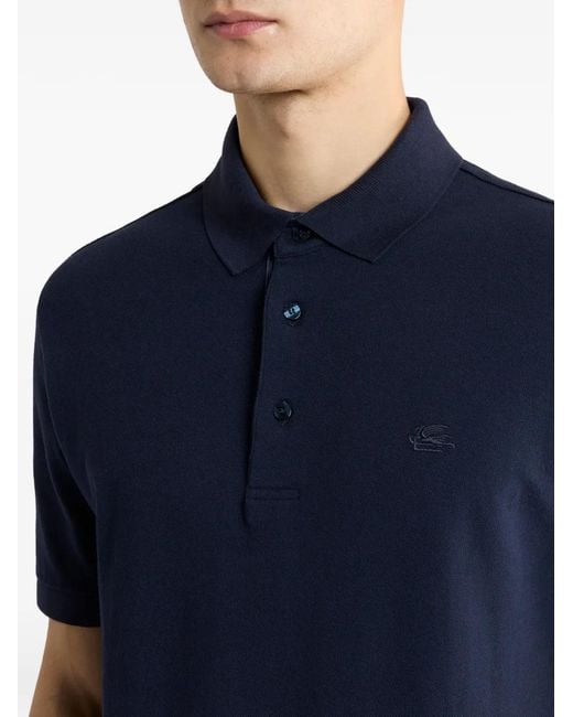 Etro Blue Embroidered-Logo Polo Shirt for men