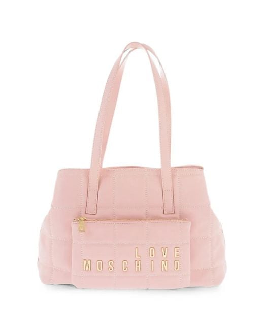 Moschino Pink Quilted Logo-Plaque Large Shoulder Bag