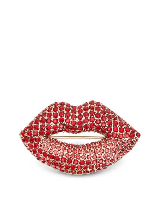 Weekend by Maxmara Red Crystal-Embellished Lip-Motif Brooch
