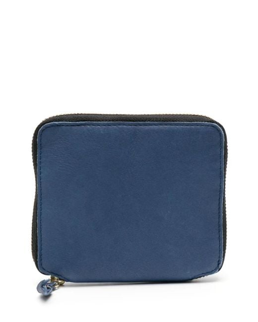 Comme des Garçons Blue Washed Leather Zip-Up Wallet