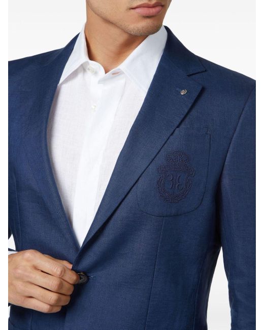 Billionaire Blue Logo-embroidered Linen Blazer for men