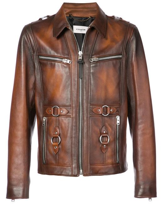 COACH Brown Sheriff Leather Jacket for men
