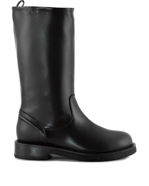 Julie Dee Black Pull-Tab Leather Knee-High Boots
