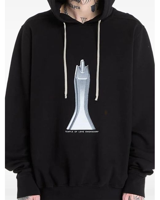 Rick Owens Black Oversized Printed Hoodie for men