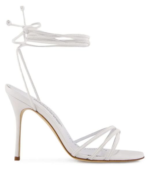 Manolo Blahnik 105 Mm Leren Sandalen Met Enkelbandje in het White