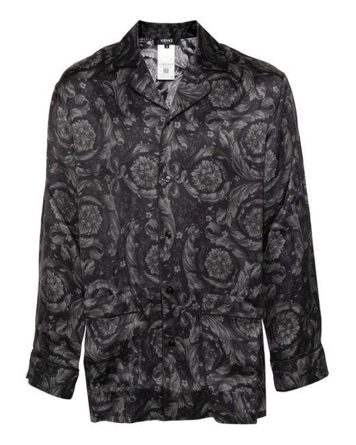 Versace Black Barocco-print Pyjama Shirt for men
