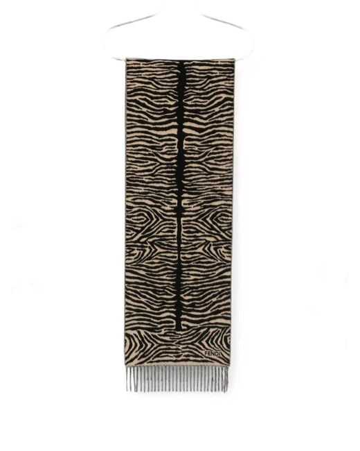 Fendi Natural Tiger-Print Fringed Scarf