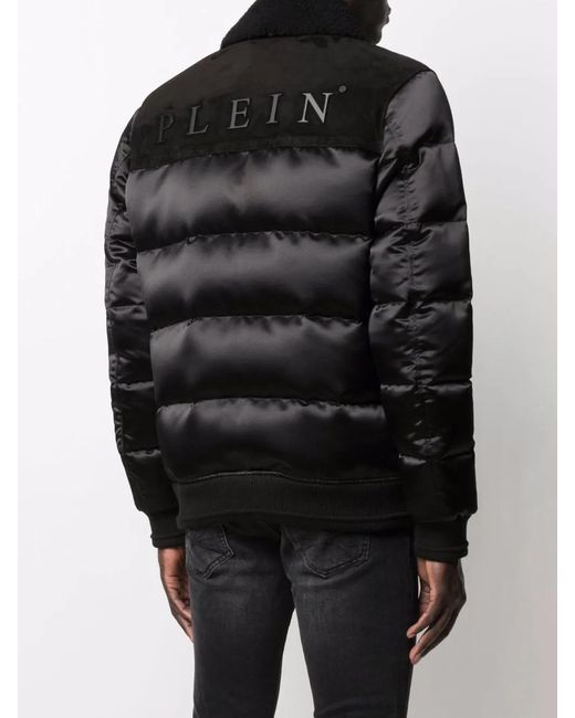 Philipp Plein Black Padded-Leather Bomber Jacket for men